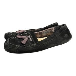 UGG 1005475 Lizzy Moccasin Slippers Black Women's Size 8 Tassels Slip On